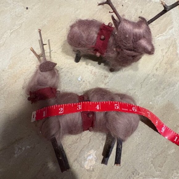 Pair of Whimsical Handmade Christmas Holiday Winter Rustic Reindeer with Bells - Picture 4 of 7